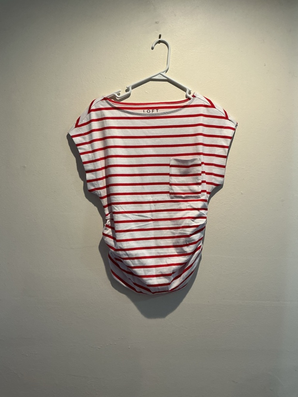 LOFT Red & White Striped Pocket Tee